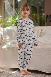 Kız Çocuk Geyik Desenli Düğmeli Pijama Takımı-0