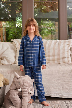 Kız Çocuk Gömlek Yaka Düğmeli Pijama Takımı-0