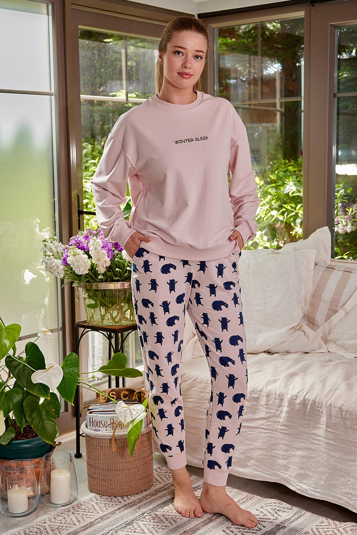 Kadın Yazı Nakışlı Pijama Takımı-0
