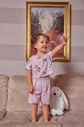 Kız Çocuk Crop Üst ve Şort Pijama Takımı-1