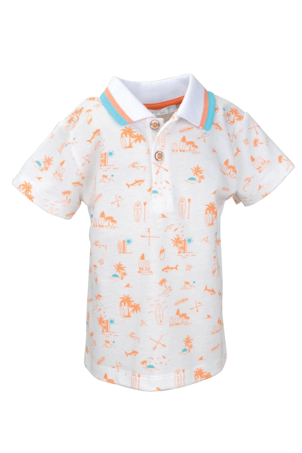 Erkek Bebek Oranj Surf Baskılı Polo Yaka T-Shirt (9ay-4yaş)-0