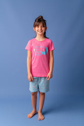 Kız Çocuk Pembe Moon Şortlu Pijama Takımı (5-12yaş)-0