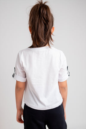 Kız Çocuk Go Play Baskılı Kolları Katlamalı Beyaz T-Shirt (4-12yaş)-1