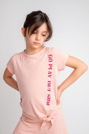 Kız Çocuk Go Play Baskılı ve Bağlamalı T-shirt-0