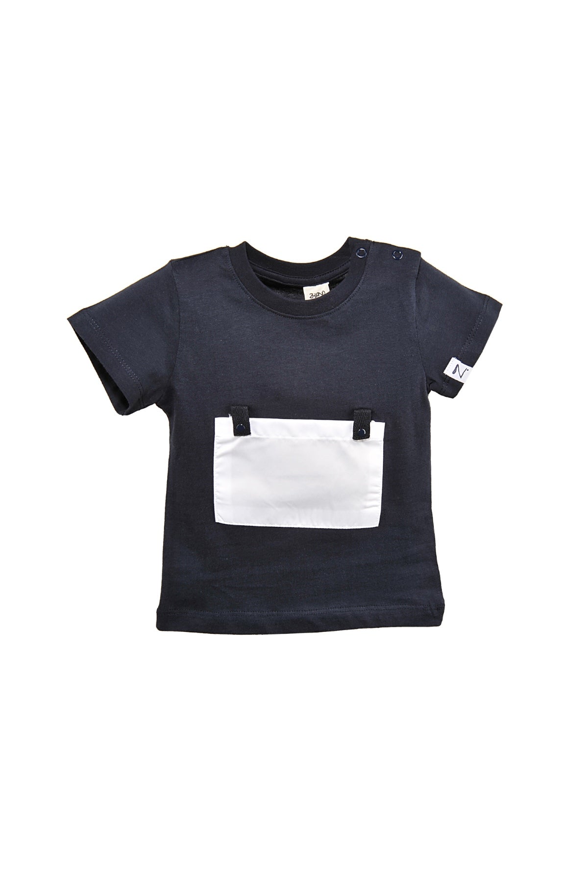 Erkek Bebek Yaka Çıtçıtlı Beyaz Cepli Lacivert T-Shirt (9ay-4yaş)-3