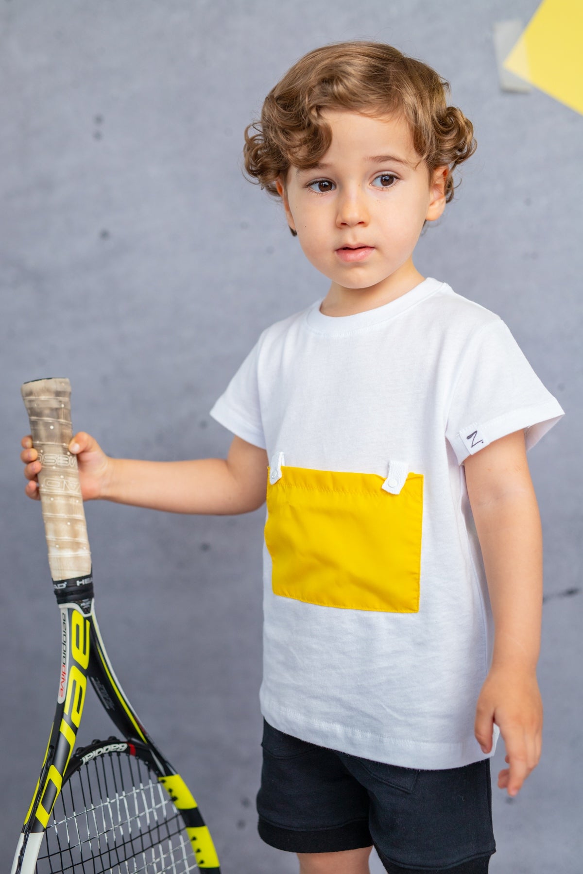 Erkek Bebek Yaka Çıtçıtlı Sarı Cepli Beyaz T-Shirt (9ay-4yaş)-0