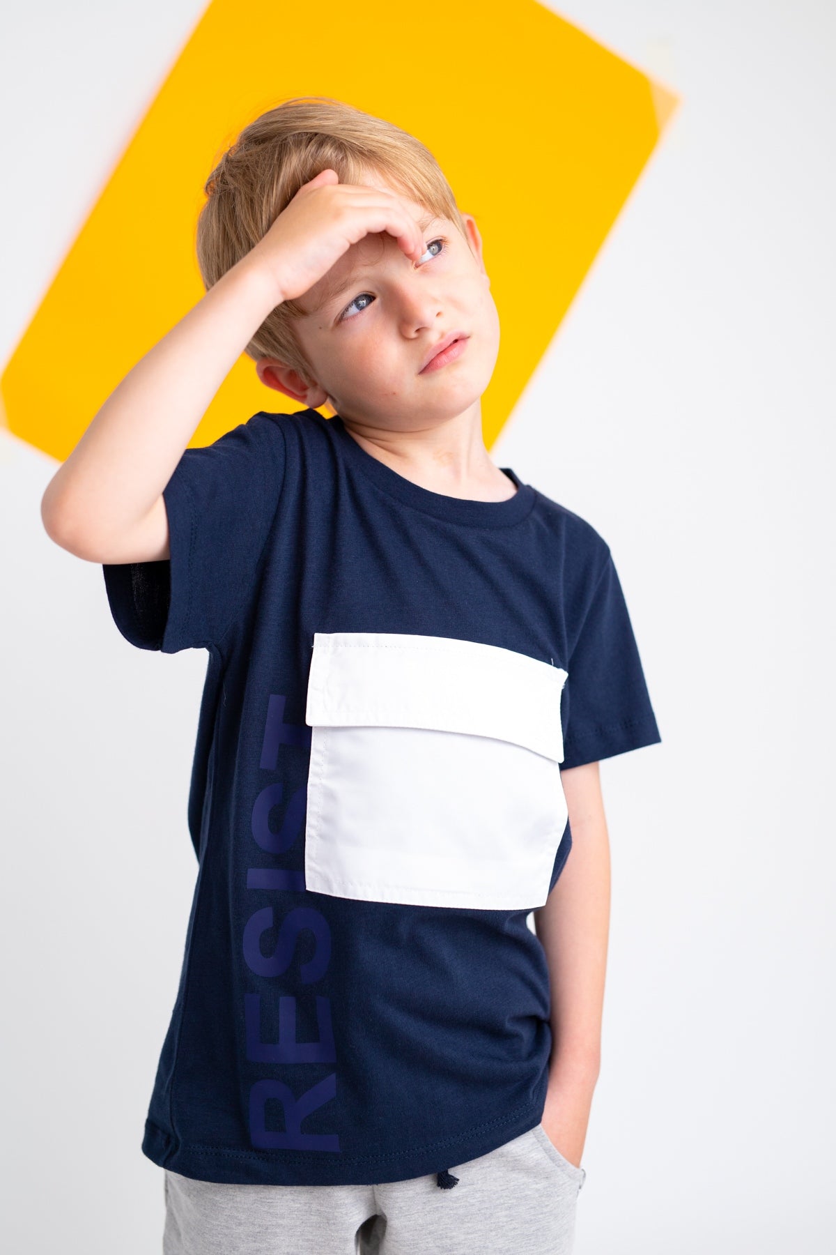 Erkek Çocuk Resist Baskılı Cepli Lacivert T-Shirt (4-12yaş)-0