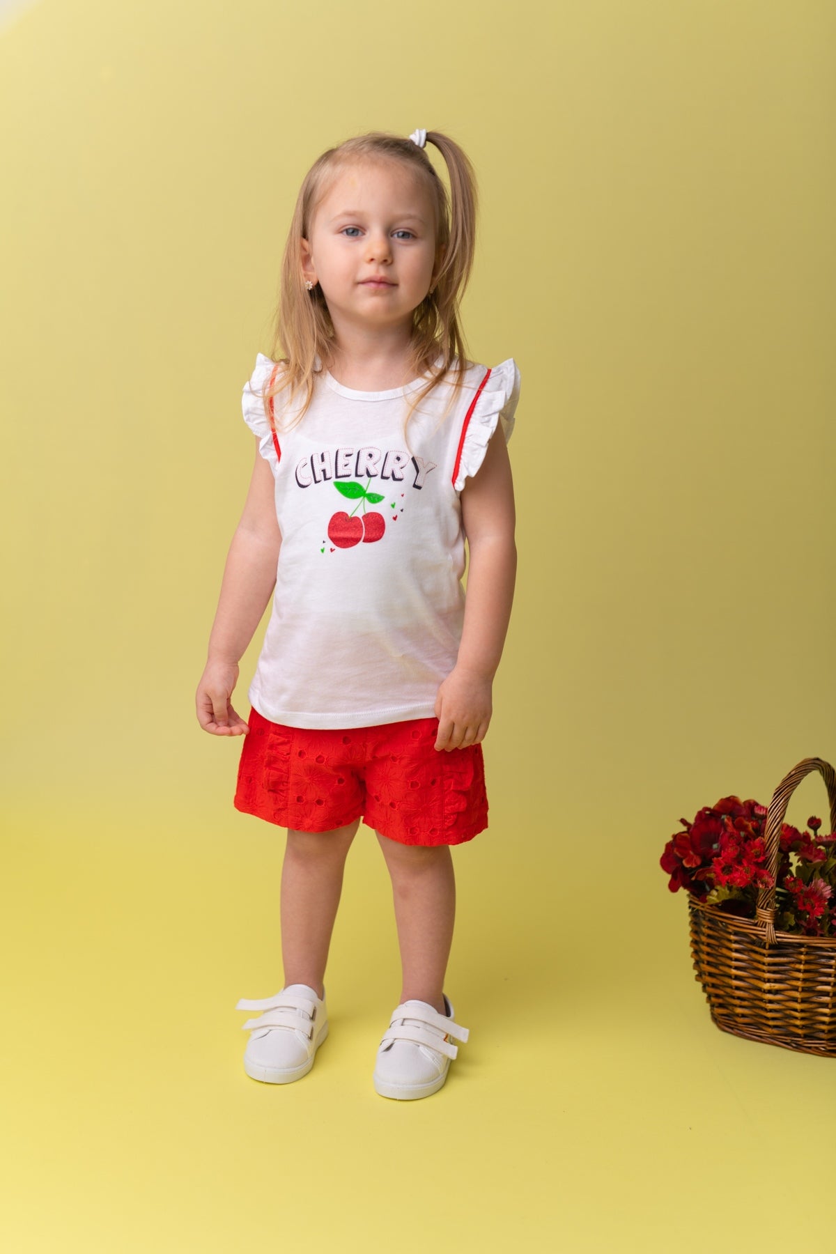 Kız Bebek Beyaz Cherry Biyeli T-Shirt (9ay-4yaş)-0