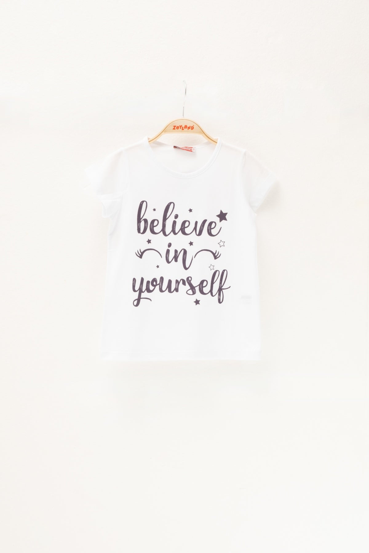Kız Çocuk Believe in Yourself Baskılı Beyaz T-Shirt (5-12yaş)-0