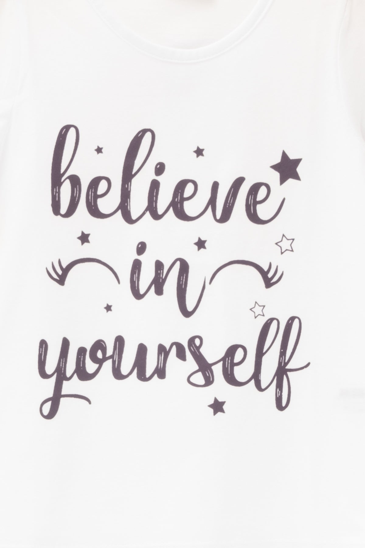 Kız Çocuk Believe in Yourself Baskılı Beyaz T-Shirt (5-12yaş)-1