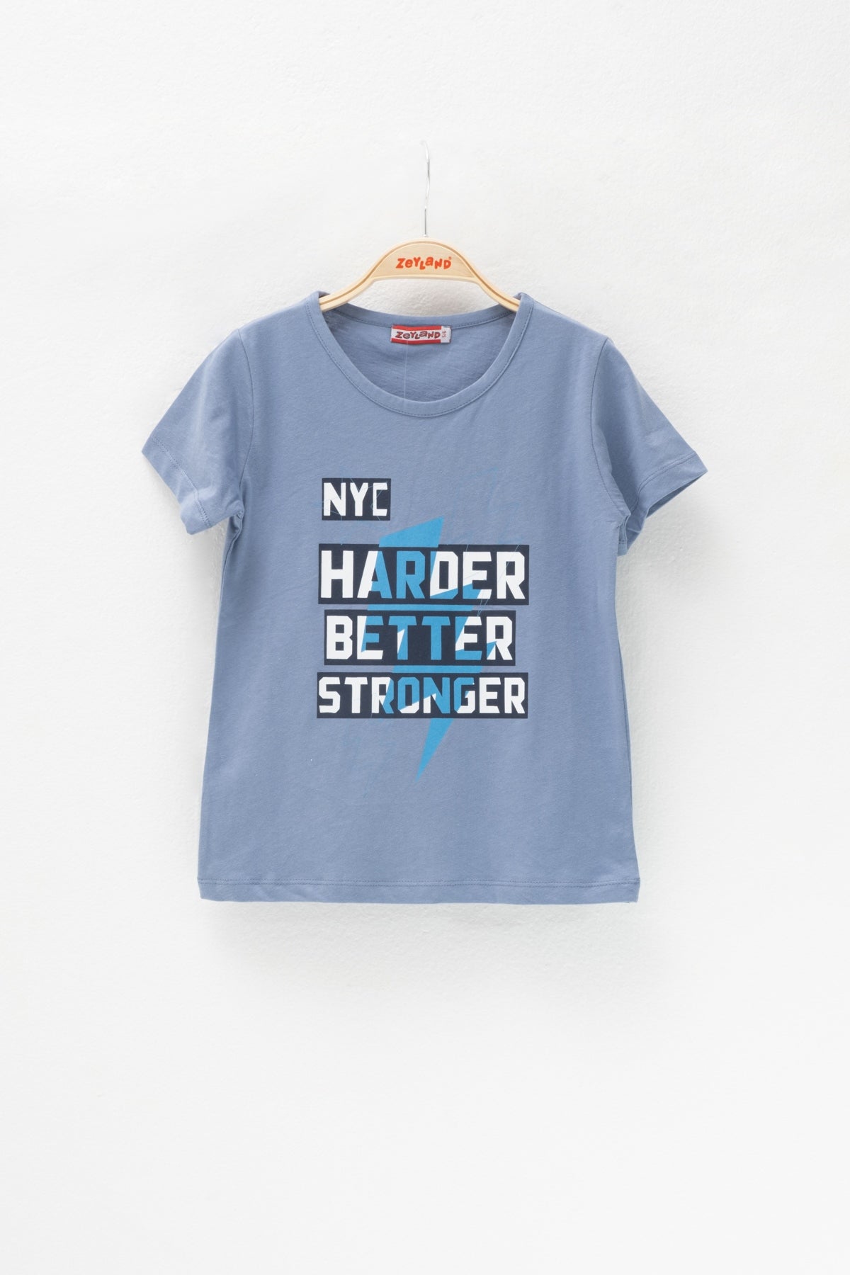 Erkek Çocuk Mavi Harder Better Stronger Baskılı T-Shirt (5-12yaş)-0