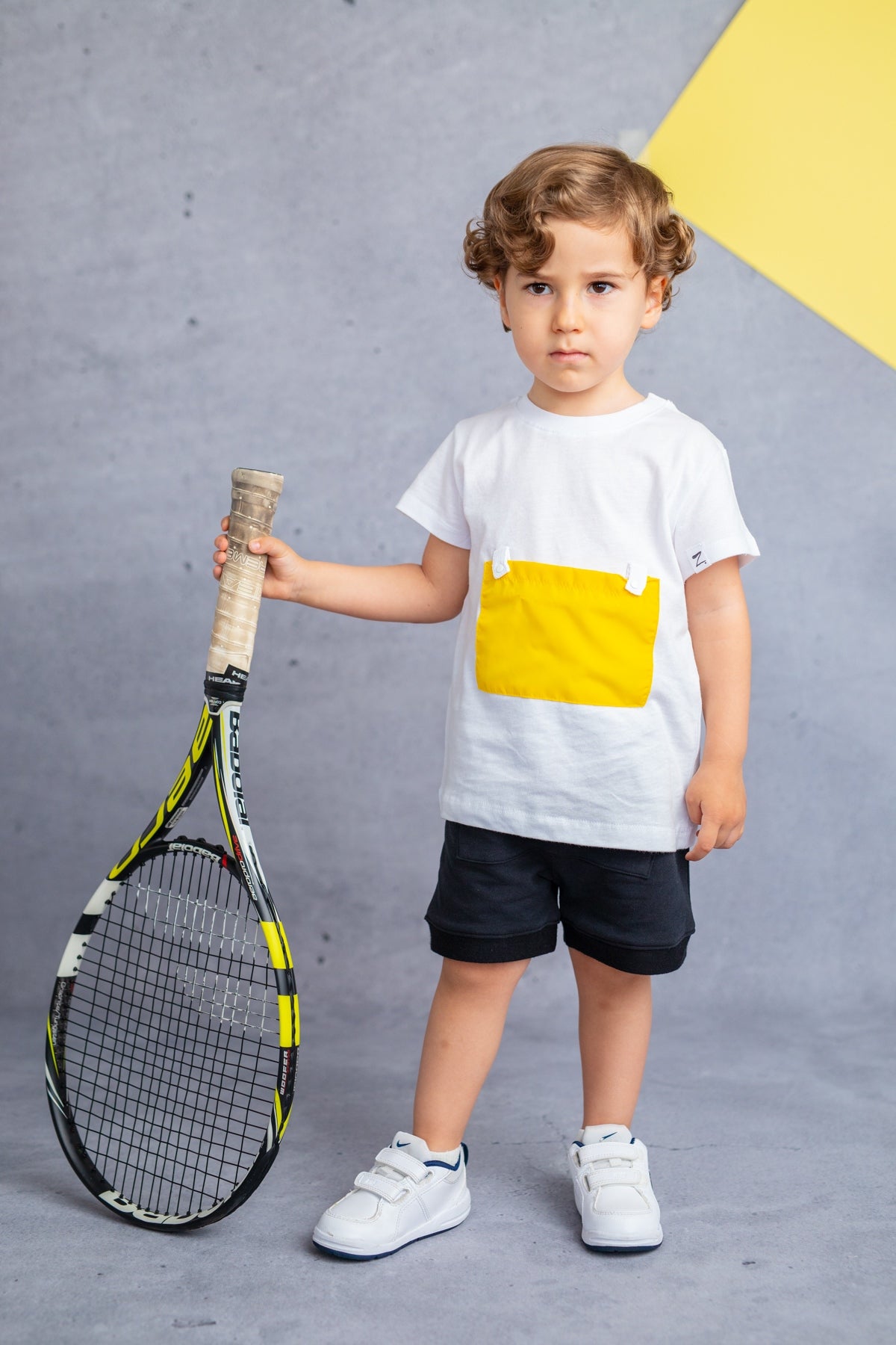 Erkek Bebek Yaka Çıtçıtlı Sarı Cepli Beyaz T-Shirt (9ay-4yaş)-2