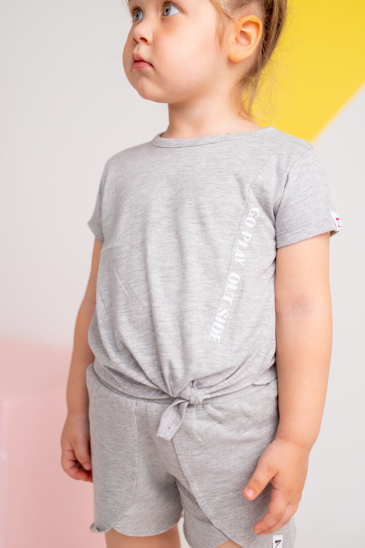 Kız Bebek Gri Bağlamalı Crop T-Shirt (9ay-4yaş)-1