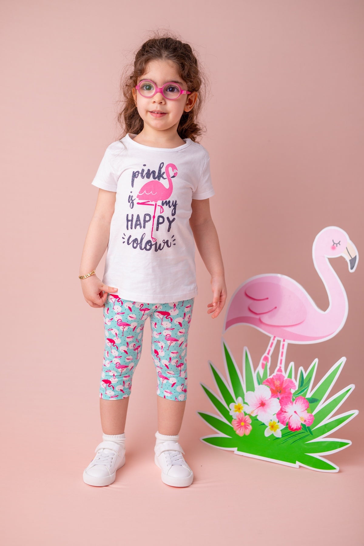 Kız Bebek Beyaz Flamingo Desenli T-Shirt (9ay-4yaş)-0