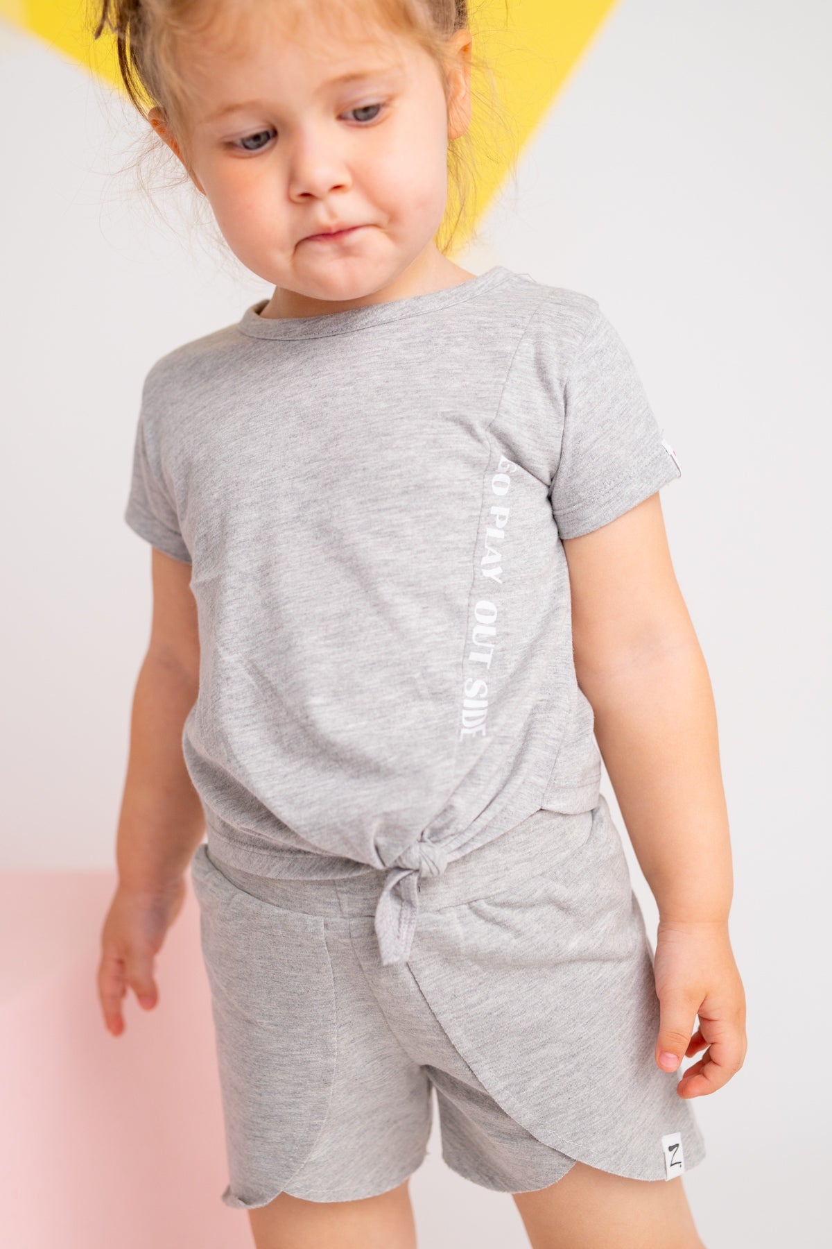 Kız Bebek Gri Bağlamalı Crop T-Shirt (9ay-4yaş)-0