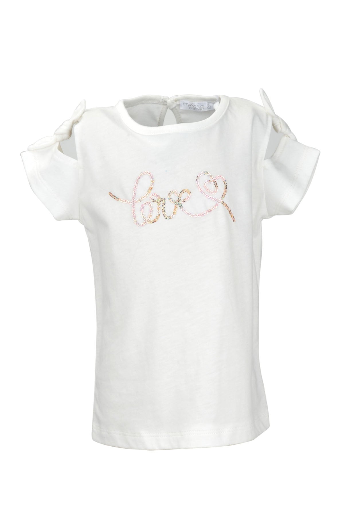 Kız Bebek Beyaz Love Pullu Omuz Fiyonklu T-Shirt (9ay-4yaş)-1