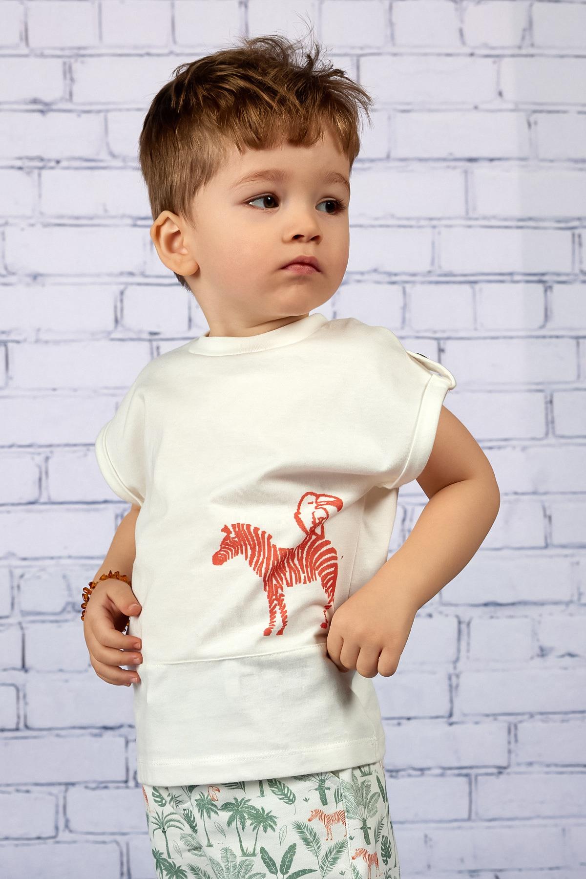 Erkek Bebek Ekru Zebra Desenli T-shirt-0