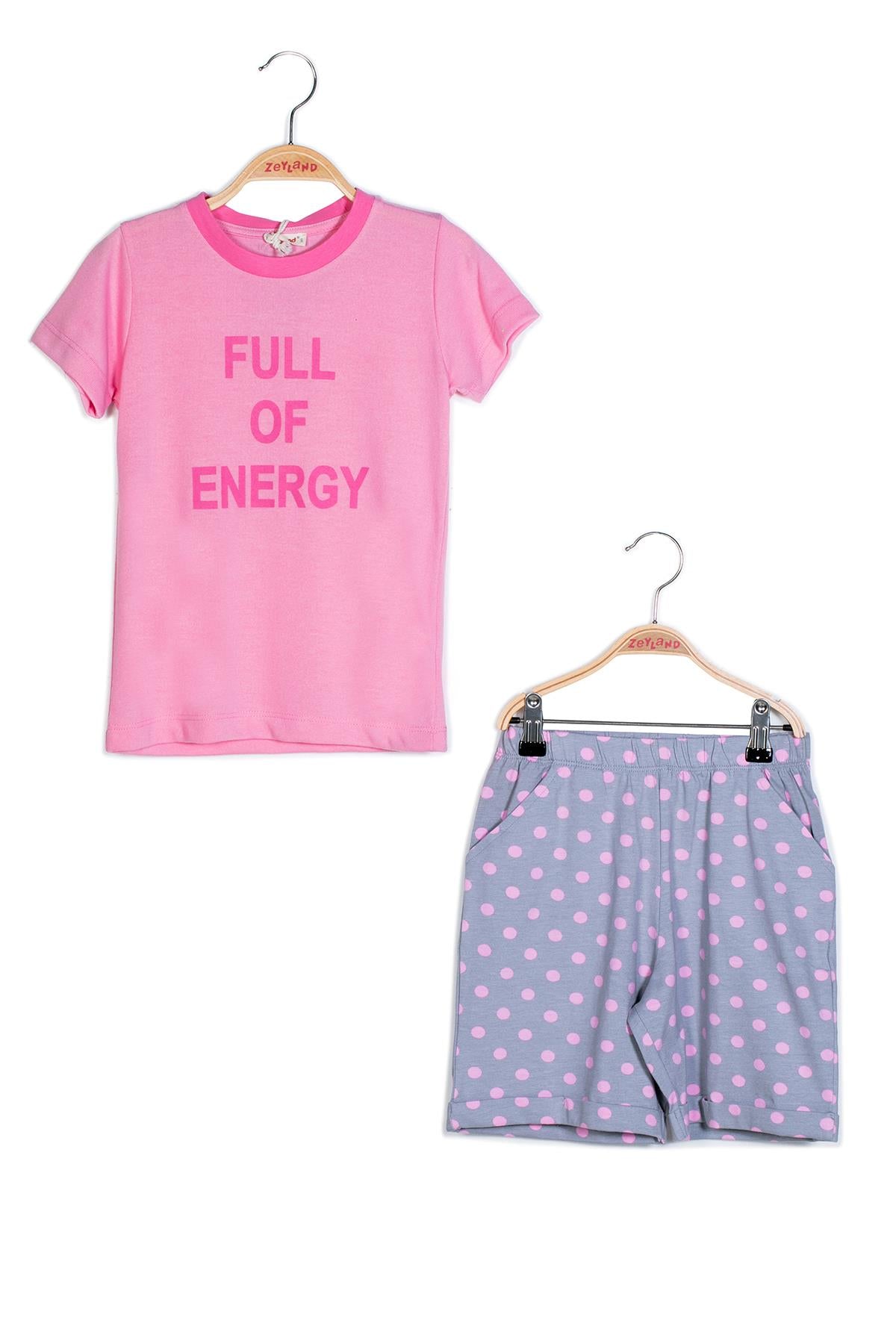 Kız Çocuk Full Of Energy Baskılı T-shirt ve Şort Takım-0