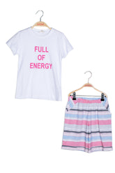 Kız Çocuk Full Of Energy Baskılı T-shirt ve Şort Takım-0