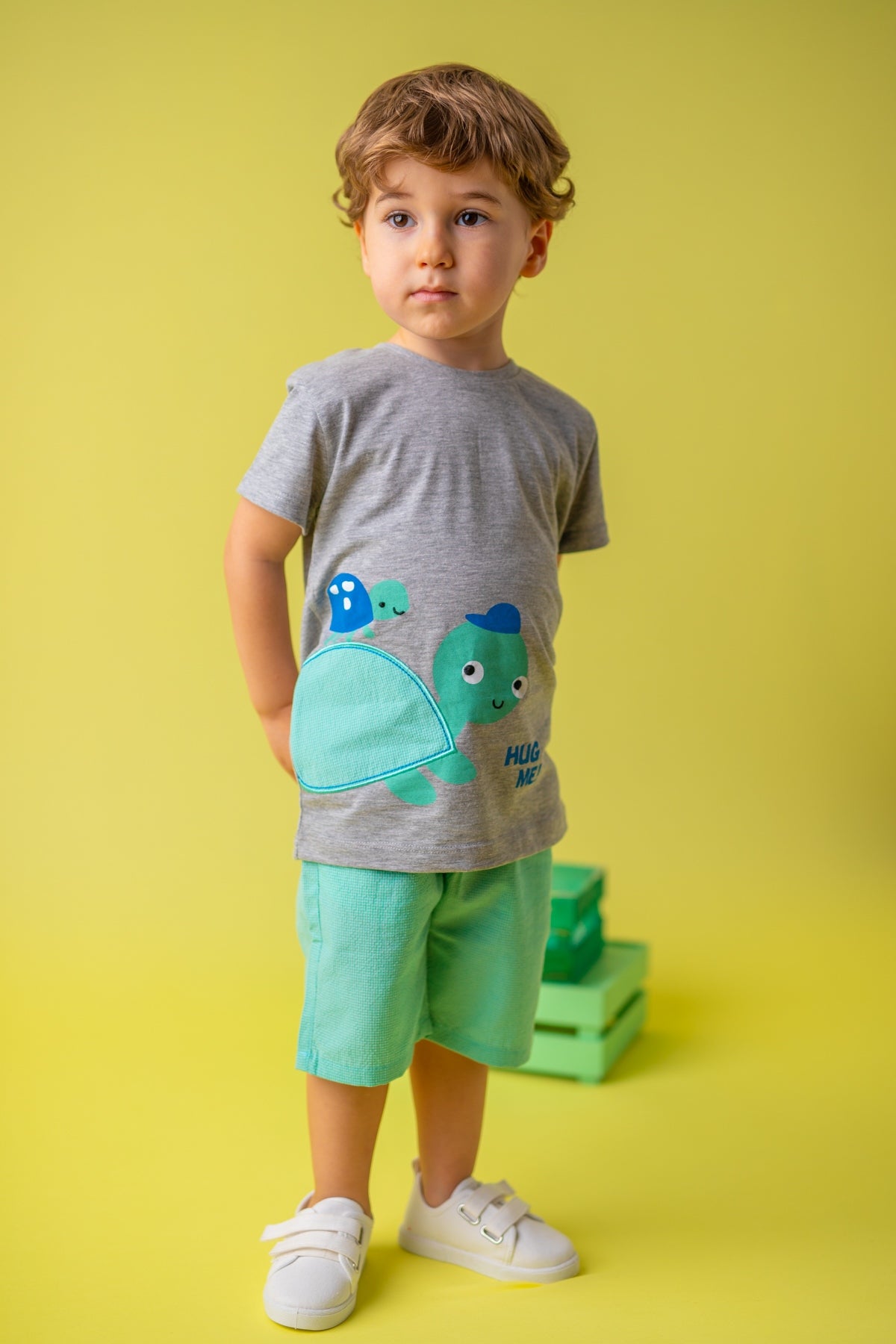 Erkek Bebek Grimelanj Turtle T-Shirt ve Dokuma Şort Takım (9ay-4yaş)-0