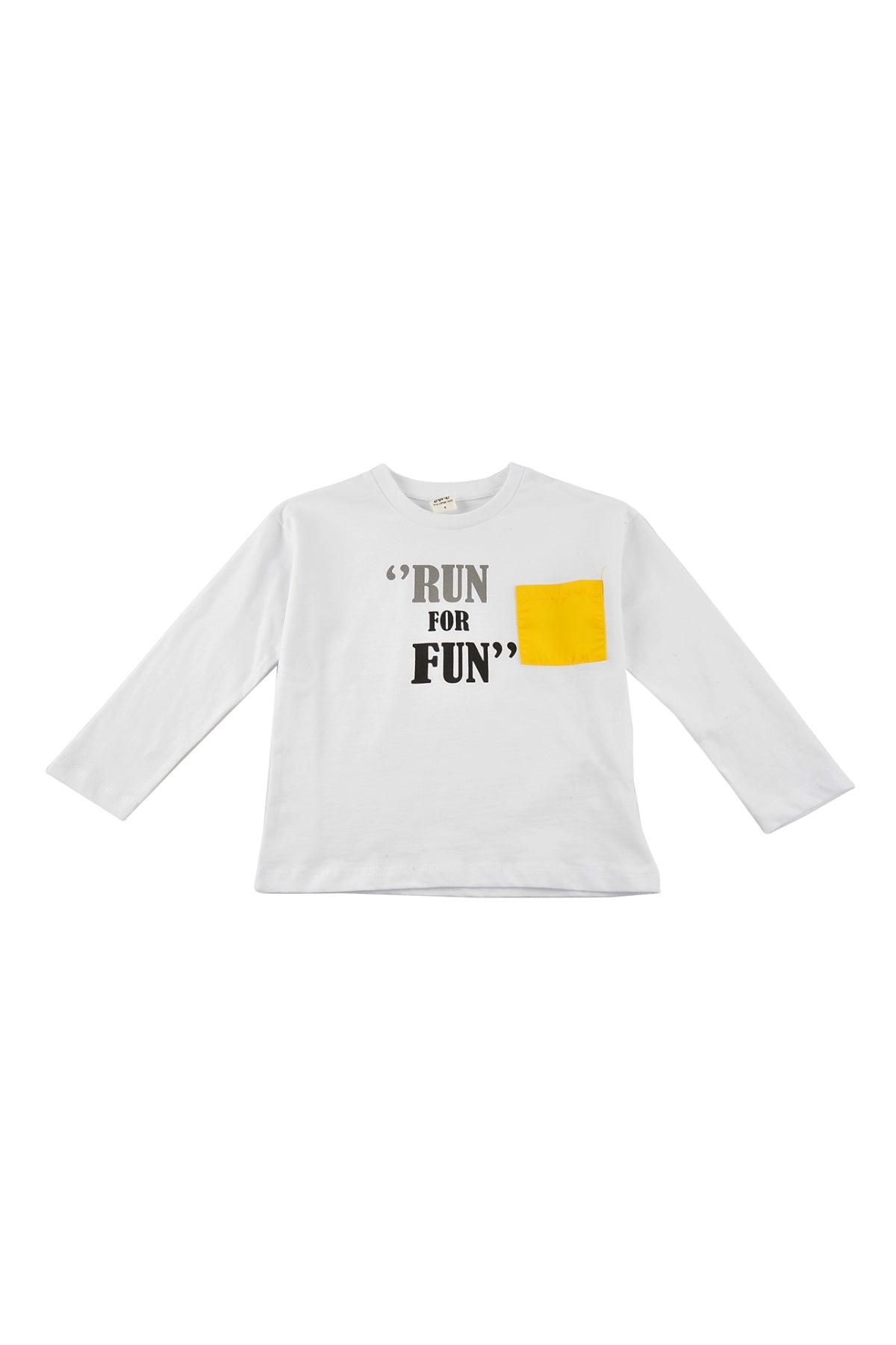 Erkek Bebek Beyaz Run For Fun Baskılı Sarı Cep Detaylı Uzun Kollu T-Shirt (9ay-4yaş)-3