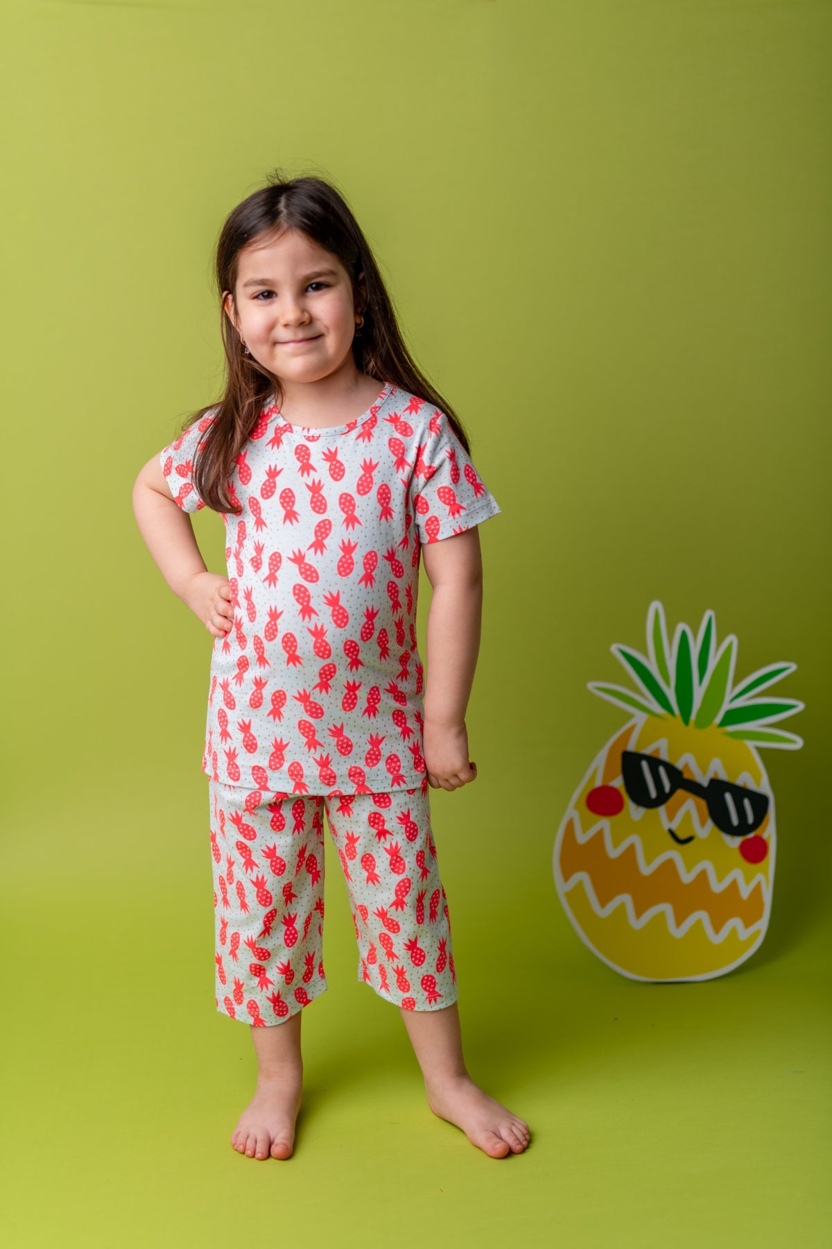 Kız Bebek Beyaz Pembe Ananas Pijama Takımı (1-6yaş)-0