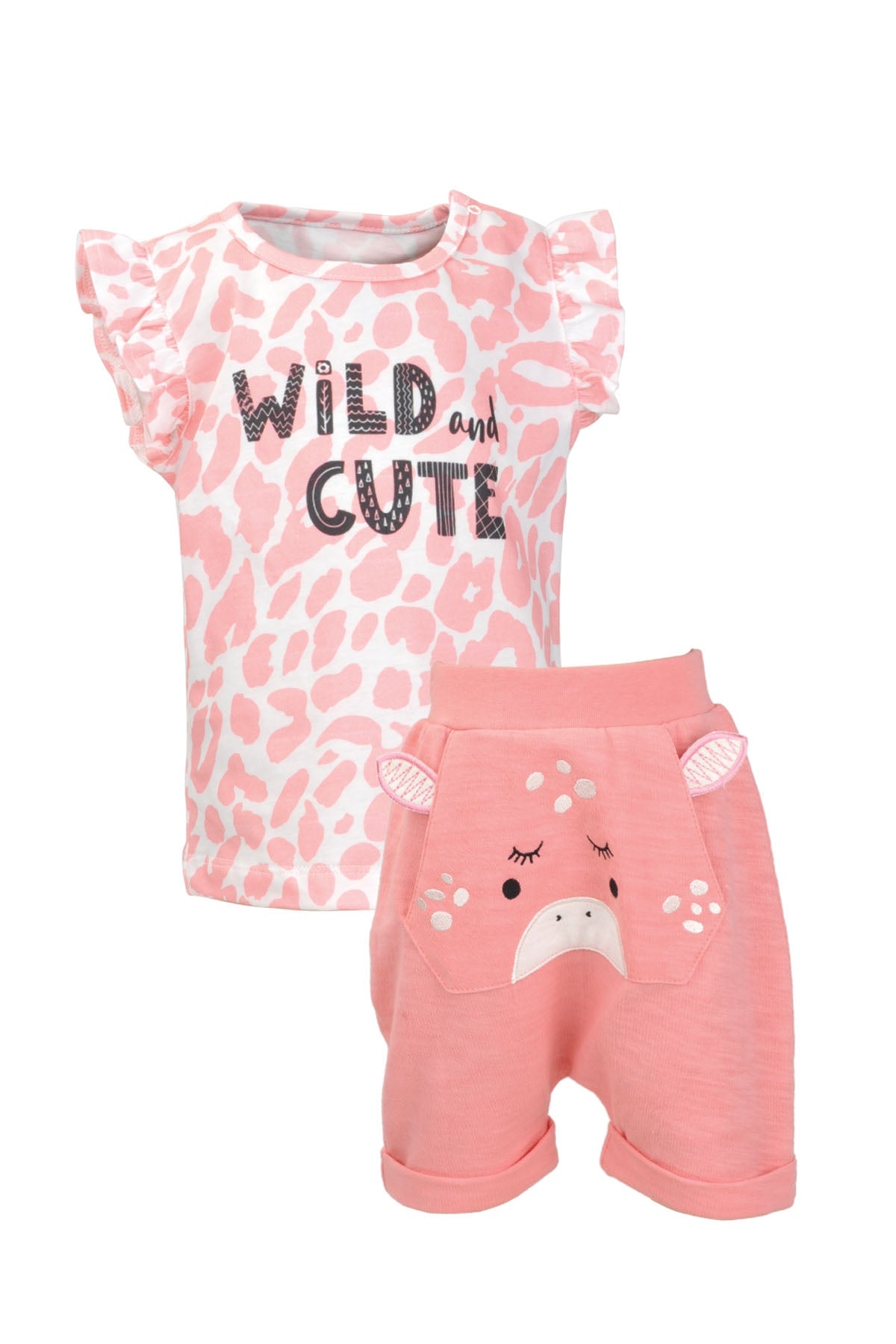 Kız Bebek Pembe Wild and Cute T-Shirt ve Şort Takım (3-18ay)-1