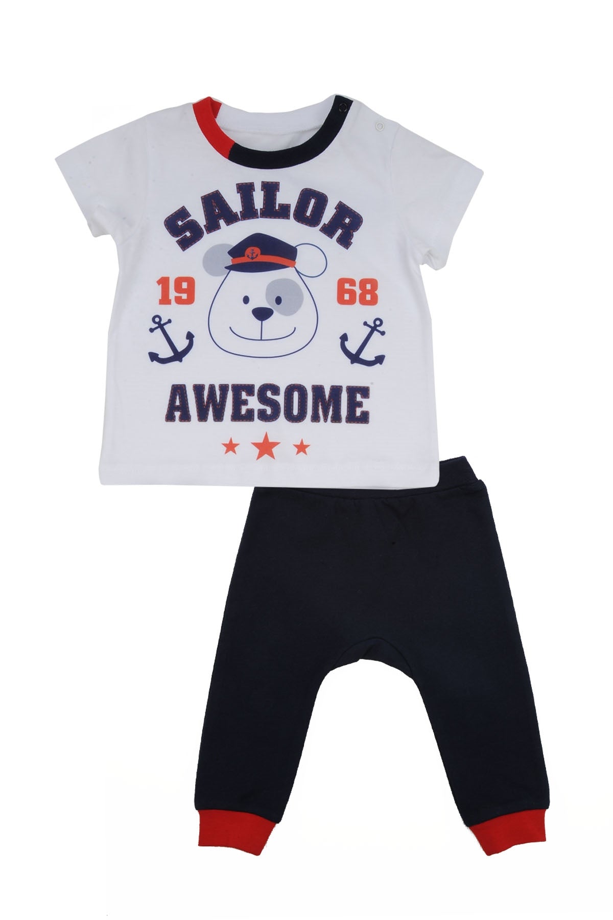 Erkek Bebek Lacivert Sailor Baskılı T-shirt ve Eşofman Altı Takım (3-18ay)-0