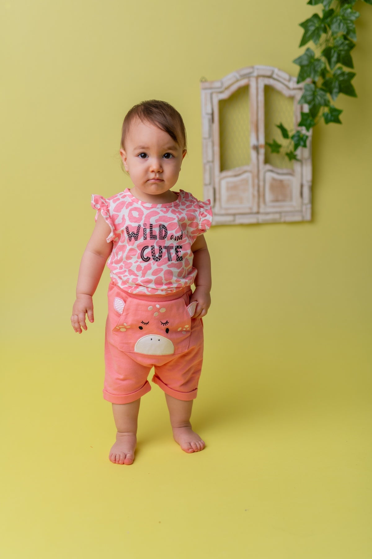 Kız Bebek Pembe Wild and Cute T-Shirt ve Şort Takım (3-18ay)-0