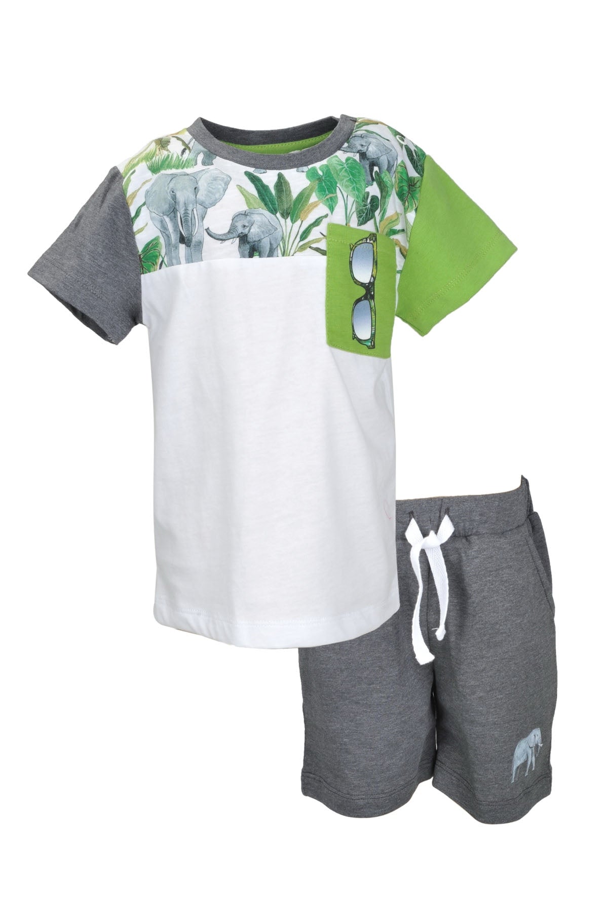 Erkek Bebek Antrasit Parçalı T-Shirt ve Şort Takım (9ay-4yaş)-0