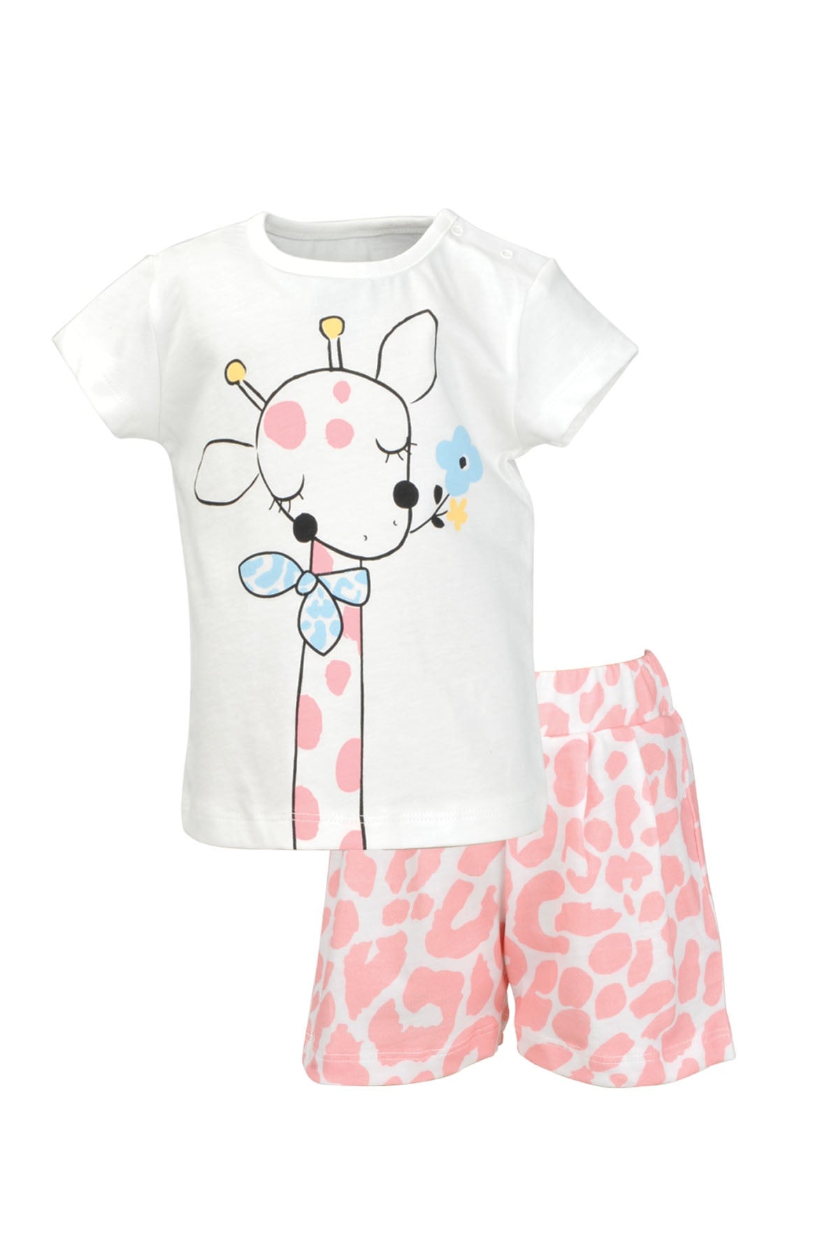 Kız Bebek Beyaz Giraffe T-Shirt ve Şort Takım (3-24ay)-0