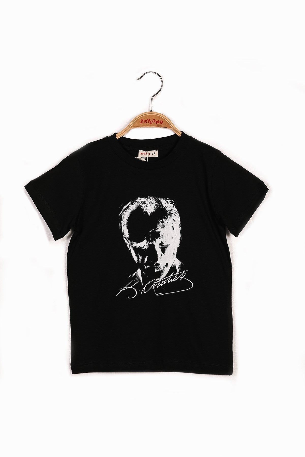 Unisex Çocuk Atatürk Baskılı Siyah T-Shirt (4-12yaş)-2